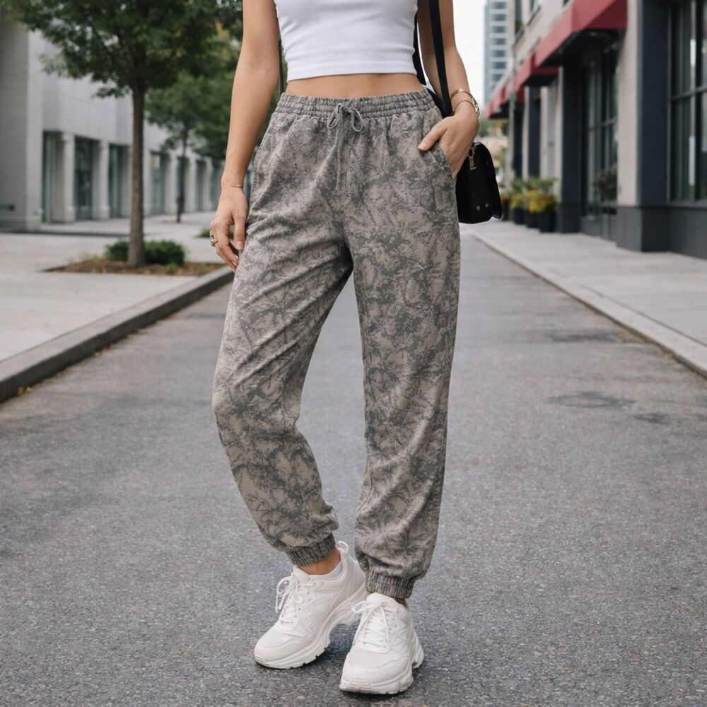 Pam & Gela Palm Print Utility Jogger Pants Cargo Ankle Zip Sz S Streetwear
